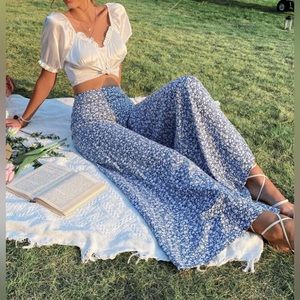 New women’s floral print wide leg high waist pants size large